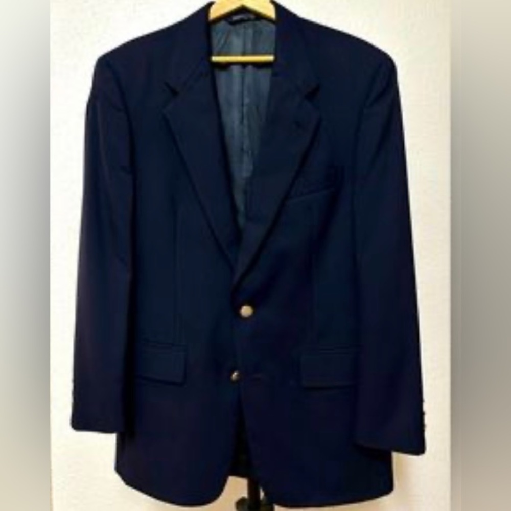 Burberry Suit  Blazer Size 44  XLG Men’s Navy Blue Wool Single Vent 2 Button